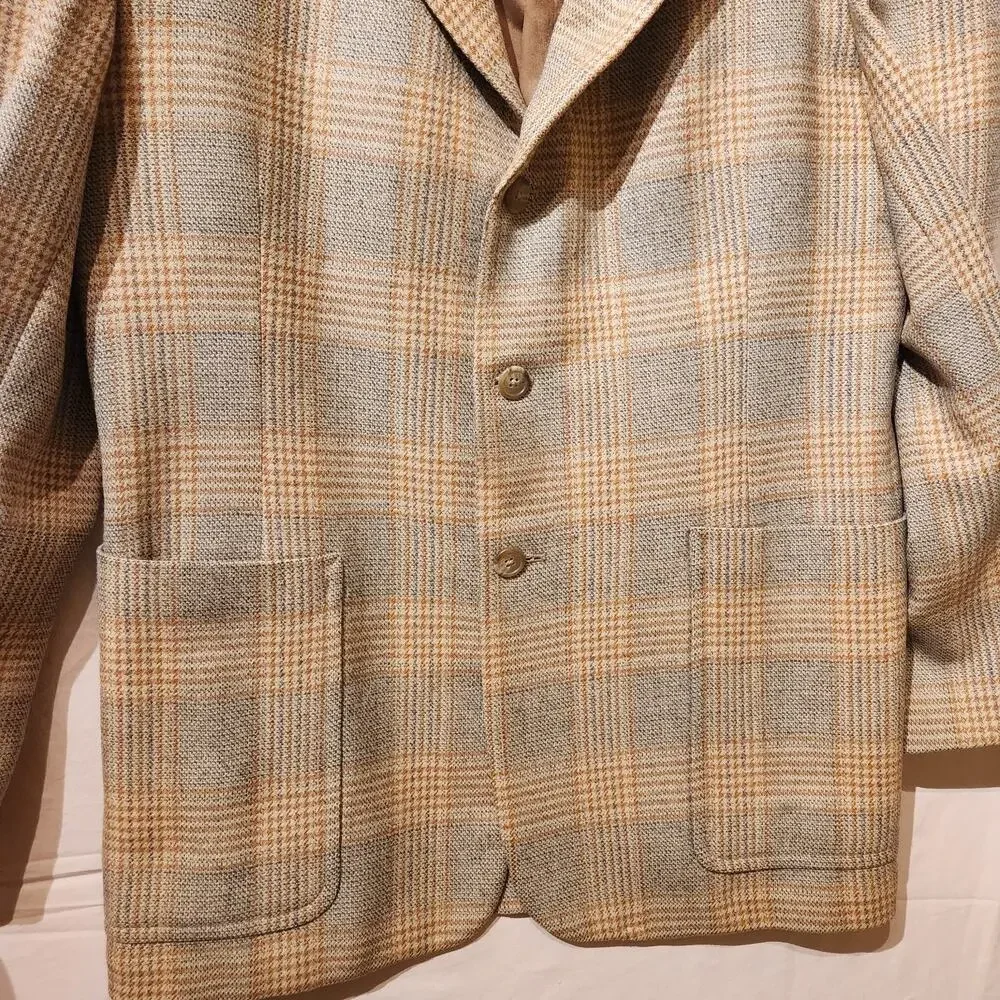 Vintage Saks Fifth Avenue Tan Sz Large Wool Large Pocket Tweed Sport Coat Jacket
